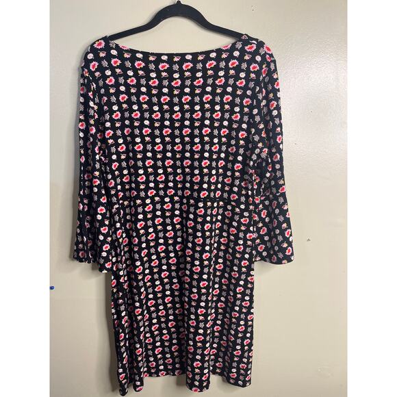 Boden Miriam Jersey Tunic Dress, black floral pattern,bell sleeves, size 14 long - Picture 4 of 11